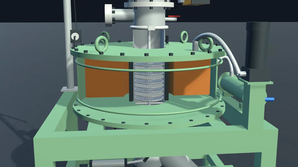 Cutaway of an electromagnetic separator showing coil and screen