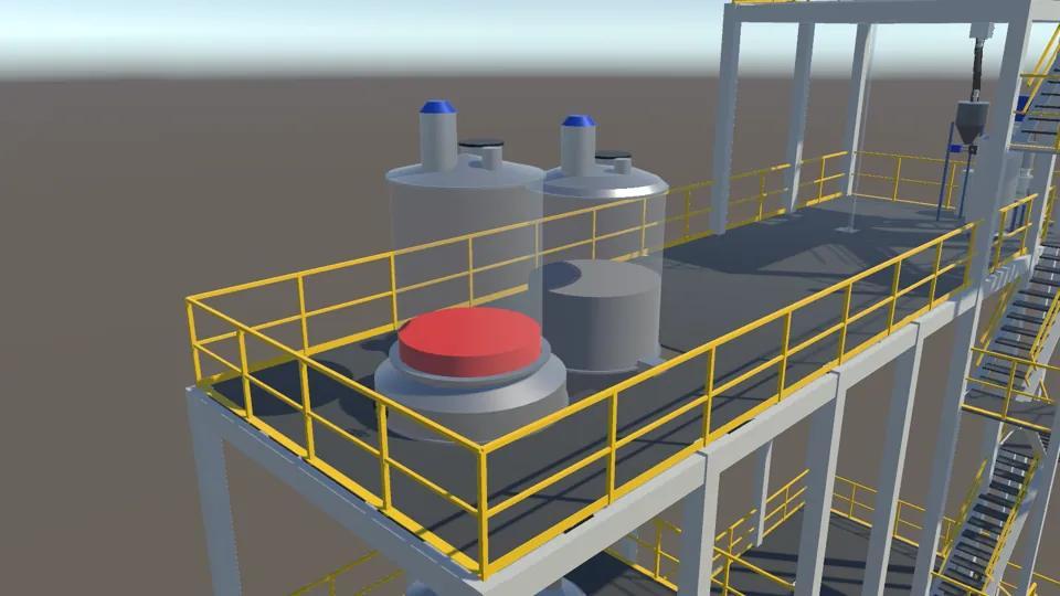 Raw material charging hoppers on the top floor